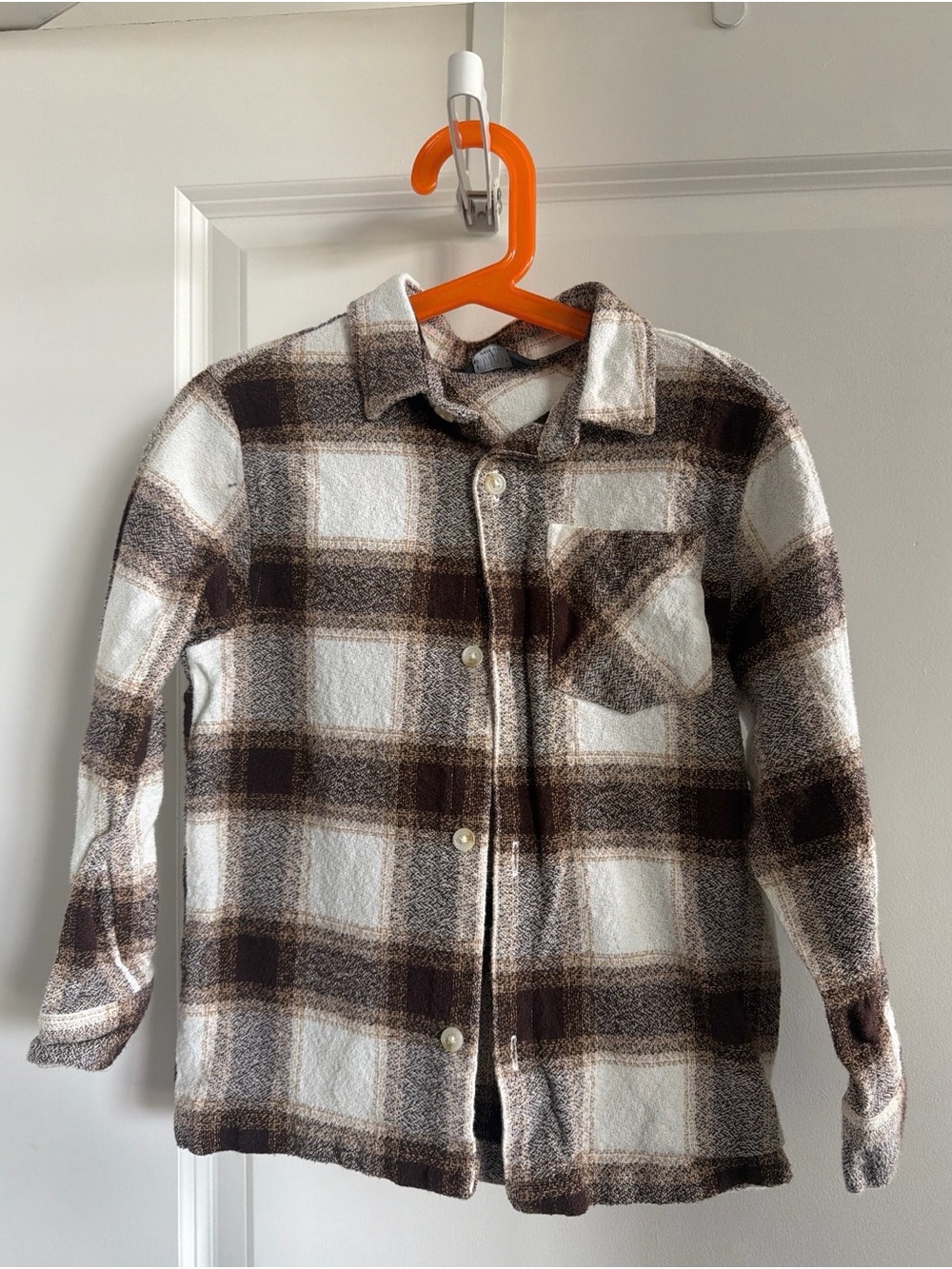 Kids Primark Brown and White Plaid Button-Down Shirt Jacket